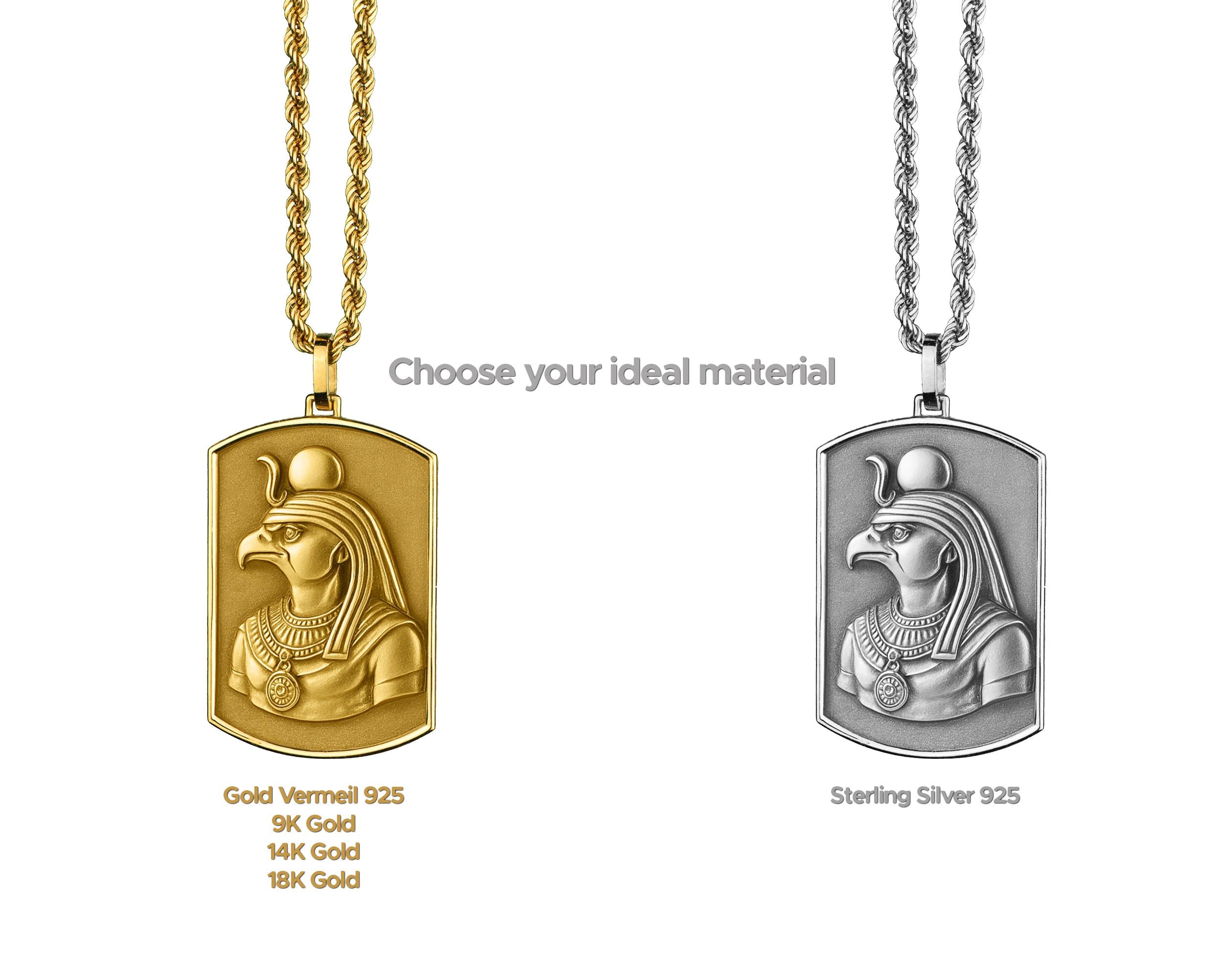 14K Gold Ra Dog Tag Necklace, Sun God Jewelry, Rope Chain Necklace ...
