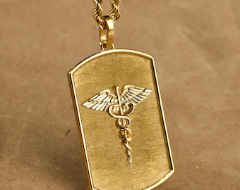 14K Gold Sanitäter Hundemarke Halskette, Medizinisches Symbol Anhänger Schmuck, Seil Kette Halskette, Heilpraktiker Halskette, personalisierte Hundemarke