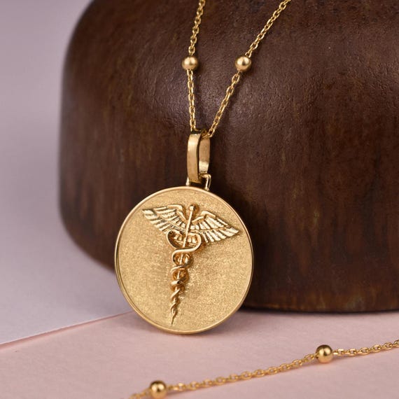 14K Gold Medical Alert ID Necklace, Emergency Pendant for Elder