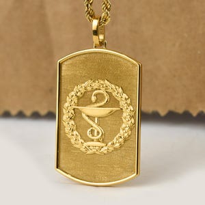 14K Gold Apotheker Dog Tag Halskette, Apotheke Symbol Anhänger Schmuck, Seil Halskette, Heilberufler Halskette, personalisierte Hundemarke