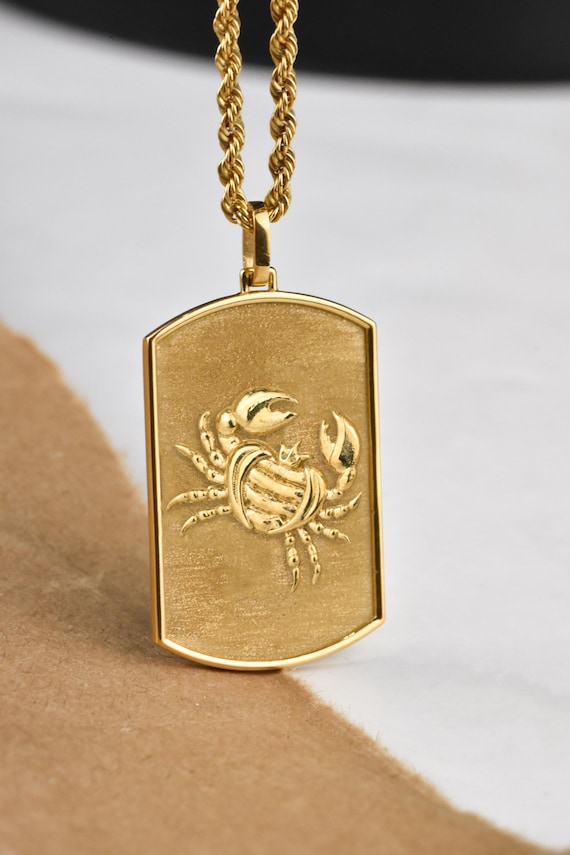 Pendentif Médaille Signe Zodiaque Cancer – Plaqué Or, Forme Ronde, Occasion
