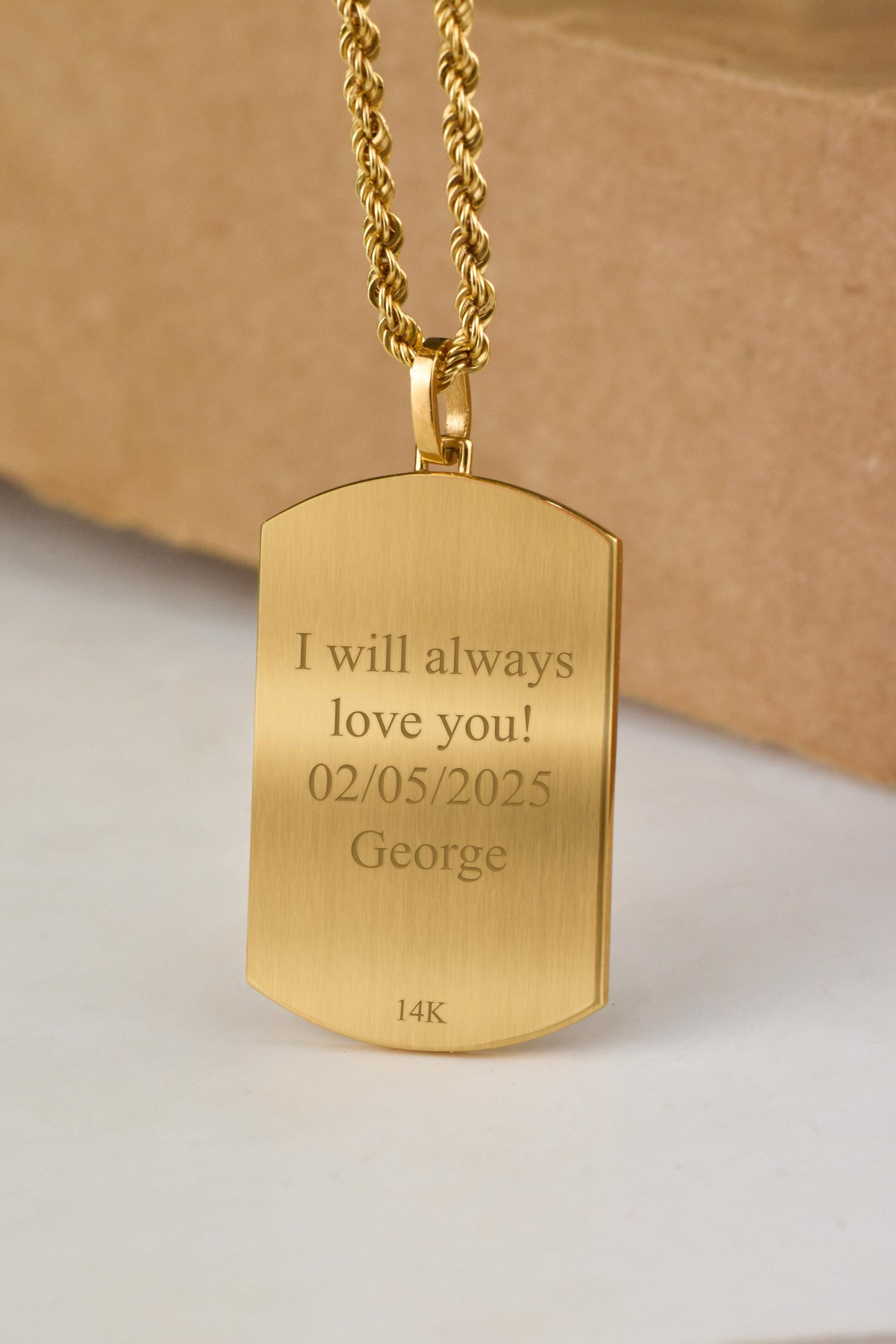 14K Gold Rat Dog Tag Necklace, Dainty Chinese Zodiac Charm