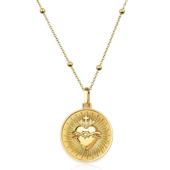 14K Gold Sacred Heart of Jesus Necklace, Jesus Christ Necklaces