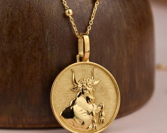 14K Solid Gold Taurus Sternzeichen Halskette, April und Mai Sternzeichen Schmuck, personalisierte Taurus Geburtstagsgeschenk, Sternzeichen Halsketten für Frauen
