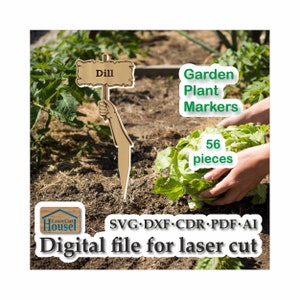 Fichier SVG découpé au laser - marqueurs de jardin. 56 noms de plantes de jardin.
