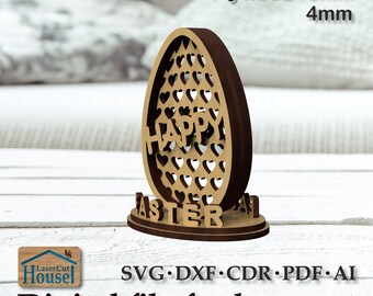 Huevos de Pascua en capas SVG cortados con láser (descarga digital)