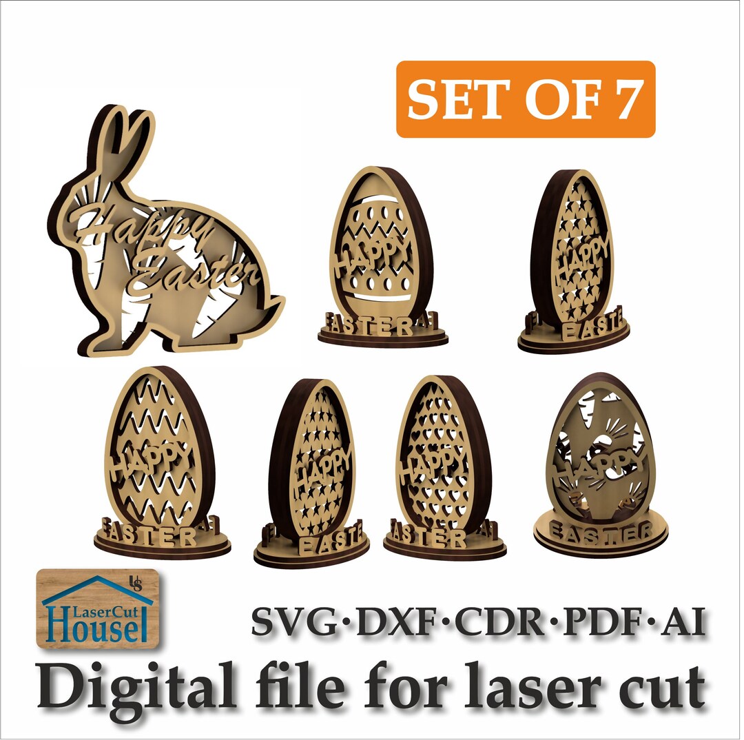 Easter Egg & Bunny Laser Cut Files, Set of 7 (SVG Digital Download) - Etsy