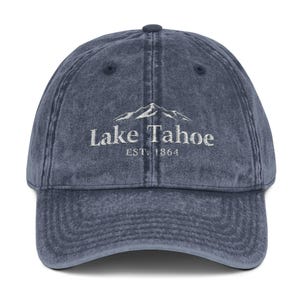 Embroidered Vintage Cap, Lake Tahoe Dad Hat, Retro Baseball Cap, Outdoor Adventure Gift, Boho Festival Fashion, Nature Lover Headwear image 1