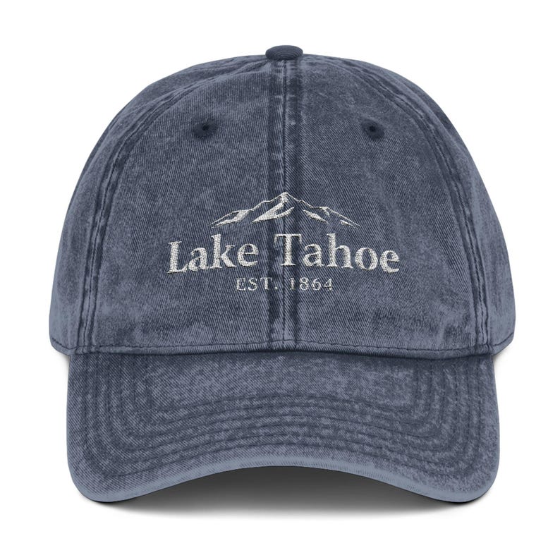 Embroidered Vintage Cap, Lake Tahoe Dad Hat, Retro Baseball Cap, Outdoor Adventure Gift, Boho Festival Fashion, Nature Lover Headwear image 1