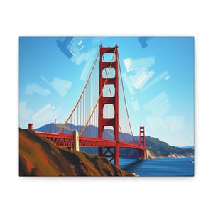 Canvas Gallery Wraps, Golden Gate Bridge Canvas Wall Art, Home Decor, San Francisco Sunset Painting, Large Print Photography, Modern Coastal