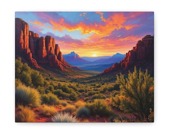 Sedona Red Rocks Canvas, Southwest Wall Art, Arizona Landscape Decor, Desert Sunset Painting, Living Room Gallery Print, Home Office Gift