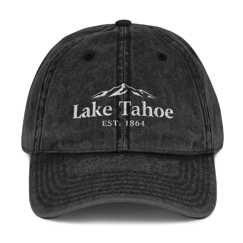 Embroidered Vintage Cap, Lake Tahoe Dad Hat, Retro Baseball Cap, Outdoor Adventure Gift, Boho Festival Fashion, Nature Lover Headwear image 2