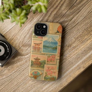 Coque rigide magnétique vintage pour carte postale japonaise, coque de téléphone pour amateur de voyage, cadeau pour lui/elle, coque de téléphone esthétique, design unique