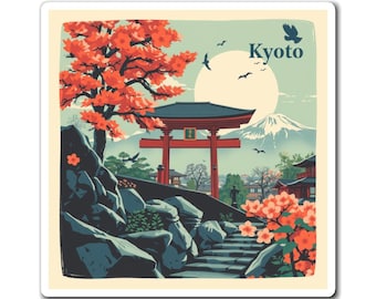 Kyoto Travel Magnet, Vintage Japanese Art, Scenic Souvenir, Home Décor, Gift for Travelers, Unique Fridge Magnet