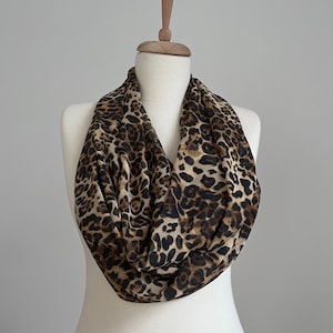 leopard infinity scarf, chiffon leopard infinity scarf, leopard printed scarf, leopard accessory, animal print loop scarf, gift for her