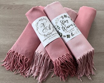 Personalized Wedding Pashmina Shawls: Bridal Shower Favors, Baby Pink Viscose (Set of 10)