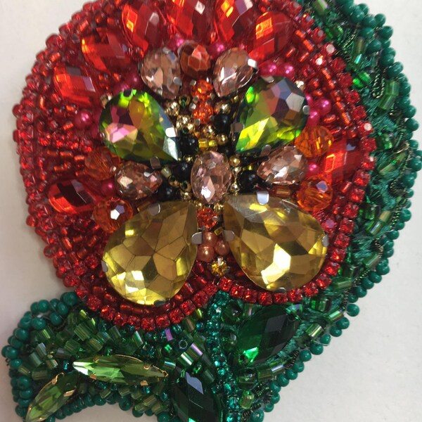 A brooch ,Swarovski crystal,stones, present,handmade,bead embroidery