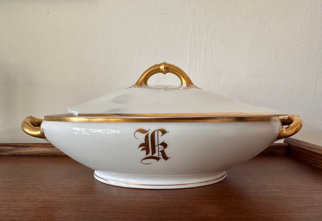 Antique Haviland COVERED OVAL BOWL Monogram White W/gilded Gold Trim ...