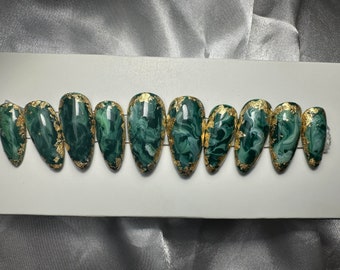 Press on nails set * MALACHITE *