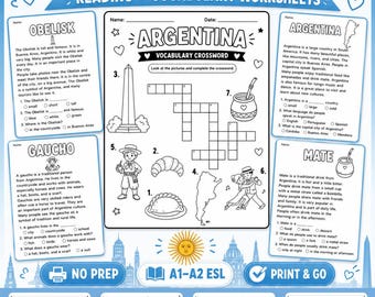 アルゼンチン読解ワークシート | ESL EFL A1–A2語彙アクティビティ | 文化と読解パック