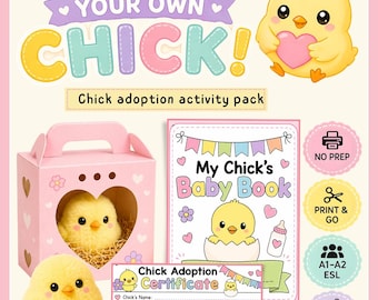 ひよこの養子縁組アクティビティパック | 子供向けESLライティングワークシート | 印刷可能なひよこのお世話アクティビティ | 幼稚園・小学校