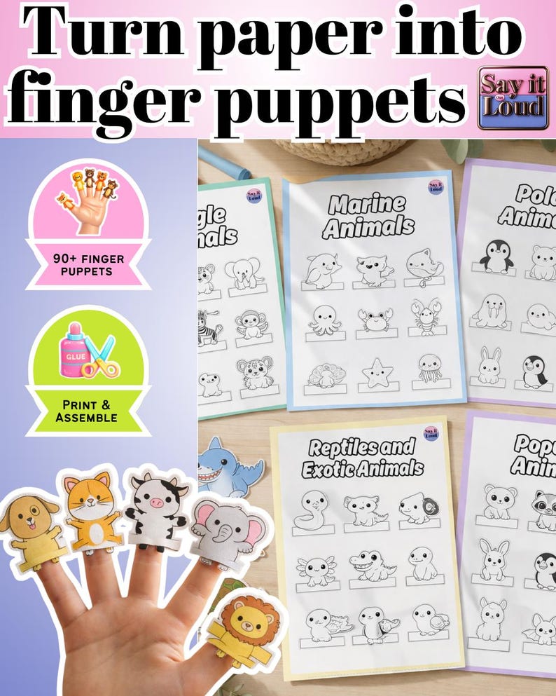 Animal Finger Puppets Worksheets | Cut & Paste ESL Activities | Fine ...