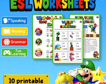 スーパーマリオESLアクティビティバンドル（子供向け）｜英語ワークシート、文法ゲーム、語彙＆読解