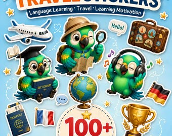 100種類以上の多言語旅行ステッカー｜語学学習ステッカーパック｜学生、旅行者、語学愛好家のための印刷可能なプランナーステッカー