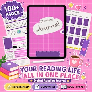 Digitales Lesetagebuch für GoodNotes, Buch-Tracker, Leseliste, Rezensionsprotokoll, verlinkter iPad-Planer, Geschenk für Bücherliebhaber