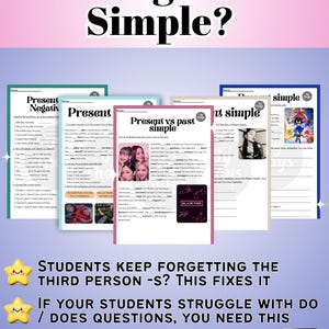 Present Simple & Past Simple Worksheets | ESL Grammar Activities A1–A2 | No Prep Printable PDF (7 Worksheets)