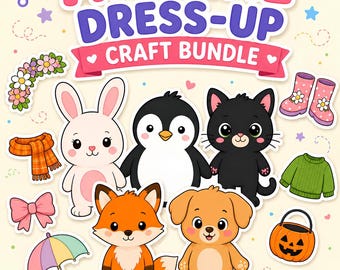 Animal Dress Up Craft Bundle, Cut and Paste Printable Activities, Preschool Kindergarten Fine Motor Skills, Seasonal Kids Crafts PDF