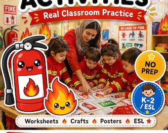 子供向け火災安全アクティビティ｜印刷可能なワークシート、工作、視覚学習パック｜ESL K-2