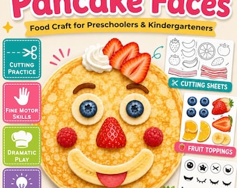 Pancake Face Craft Printable | Food Faces Cutting Activity | Dramatic Play Kitchen Center | Preschool Fine Motor Skills