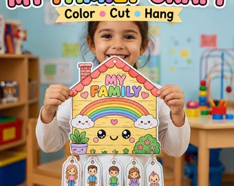 La mia casa di famiglia da stampare, attività sull'albero genealogico per bambini, scheda di vocabolario sulla famiglia per l'apprendimento dell'inglese come seconda lingua, lavoretto sulla famiglia per la scuola materna e dell'infanzia