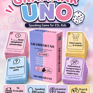 Grammar UNO ESL Speaking Game | Printable Grammar & Conversation Cards for Kids | EFL Classroom Activity
