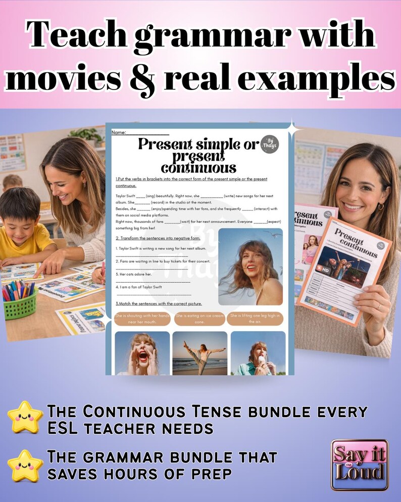 Present & Past Continuous Worksheets Bundle – 8 ESL Grammar Activities ...