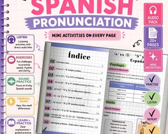Spanish Pronunciation Practice eBook + Audio | 20+ Page PDF with Tongue Twisters, Minimal Pairs & Listening Activities for Spanish Learners