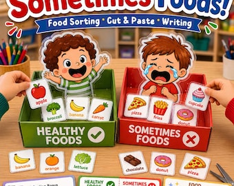 Healthy vs Sometimes Foods Sorting Activity | Cut and Paste Worksheets, Food Vocabulary, Nutrition Activities, Kindergarten & 1st Grade ESL
