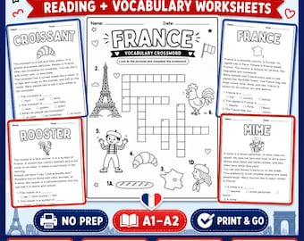 フランスに関する子供向けアクティビティ | 読解ワークシート | 国別学習ユニット | ESL向け印刷可能PDF | ホームスクールおよび教室向け教材