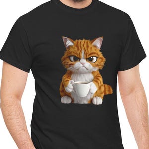 Tabby Cat Coffee Lover Tee, Cat Lover Gift, Funny Cat Shirt, Kawaii Grumpy Cat Tee, Coffee Addict Shirt, Cat Owner Gift