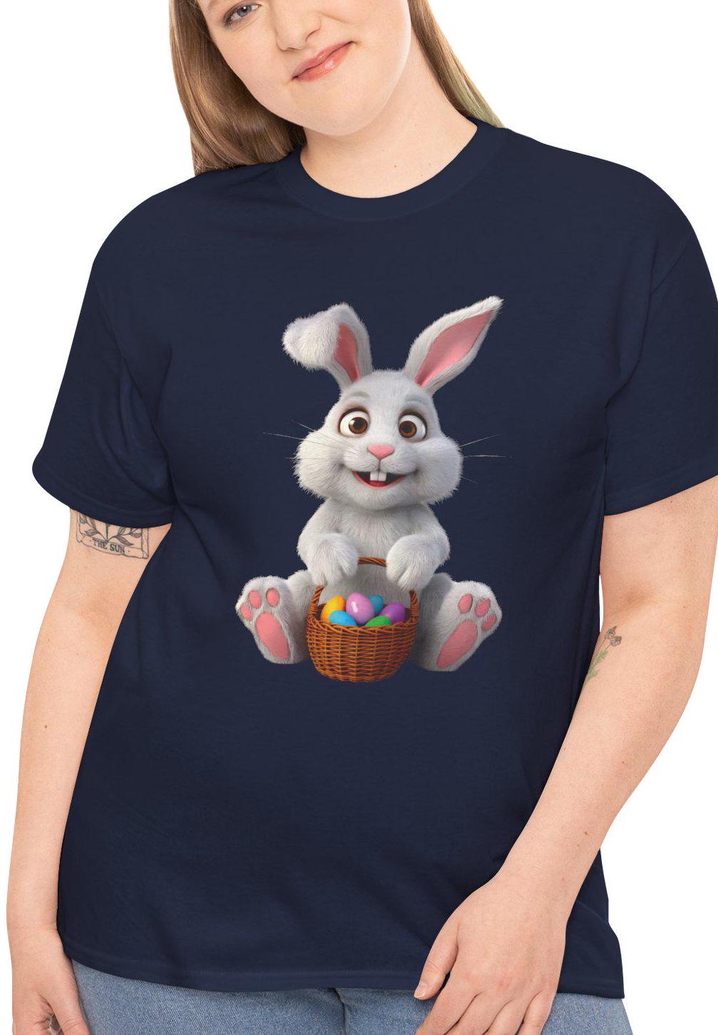 Easter Bunny T-Shirt, Easter Tee, Kawaii Cute Bunny Shirt, Easter Egg Basket Top, Unisex Easter Apparel, Adorable White Rabbit Tshirt