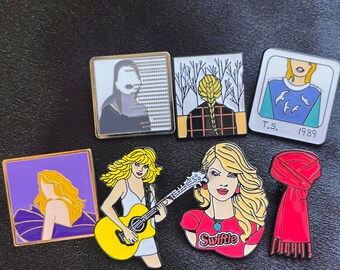 Lot of 7 Taylor Swift Enamel pins - Speak Now, Reputation, 1989, Evermore, All Too Well Scarf
