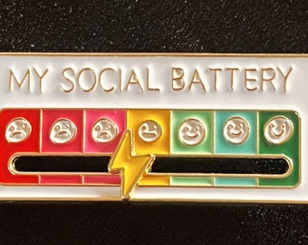 MY SOCIAL BATTERY - White (with moveable hand)  - Gold Plated Enamel Pin