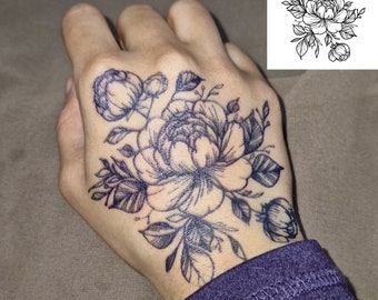 Natural Semi-Permanent Tattoo Jagua Gel Tattoo Sticker Bridal Henna Jagua Henna Temporary Tattoo Jagua Ink Stain Peony Tattoo