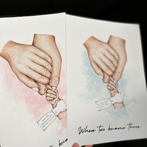 Impresión familiar personalizada para recién nacidos: "Cuando dos se convirtieron en tres" / Arte personalizado de nacimiento de bebé / Regalo único para nuevos padres / Recuerdo de pared para la habitación de su bebé