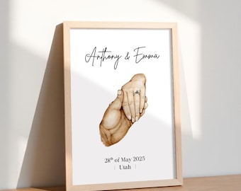 Personalized Engagement Print: Custom Couple Hands Artwork