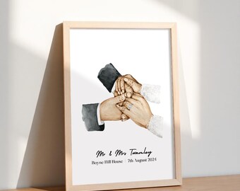 Personalized Wedding Illustration Print: Custom Couple Names & Date (Digital File)