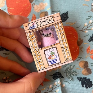 Mini poupée pop up boîte d'allumettes - cadeau boîte d'allumettes - maison miniature - poupée grenouille - animal de compagnie de poche - fait main - création en papier - accessoire de bureau - ramen