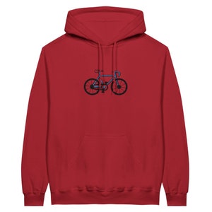 Fahrrad bestickter Hoodie, Fahrrad Hoodie, klassisches Fahrrad bestickt, Geschenk für Fahrradliebhaber Cherry Red