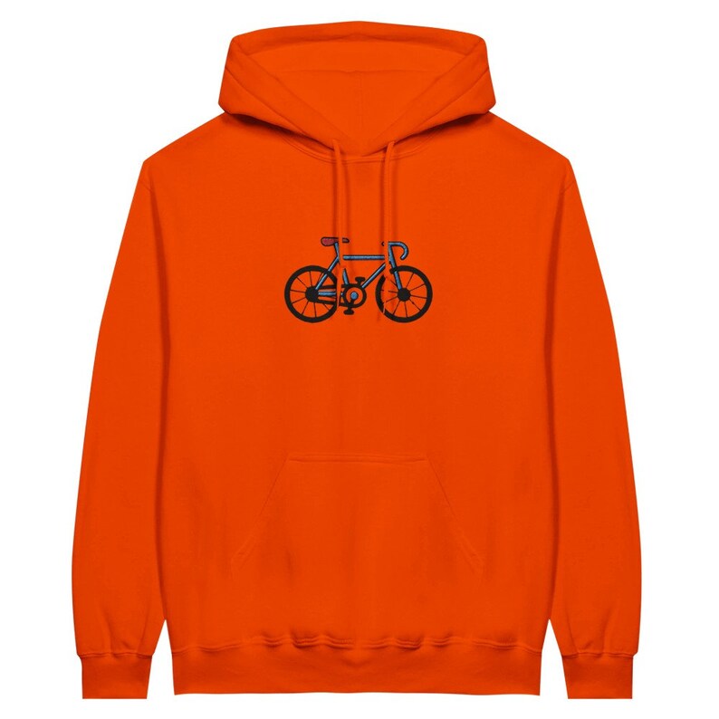 Fahrrad bestickter Hoodie, Fahrrad Hoodie, klassisches Fahrrad bestickt, Geschenk für Fahrradliebhaber Orange
